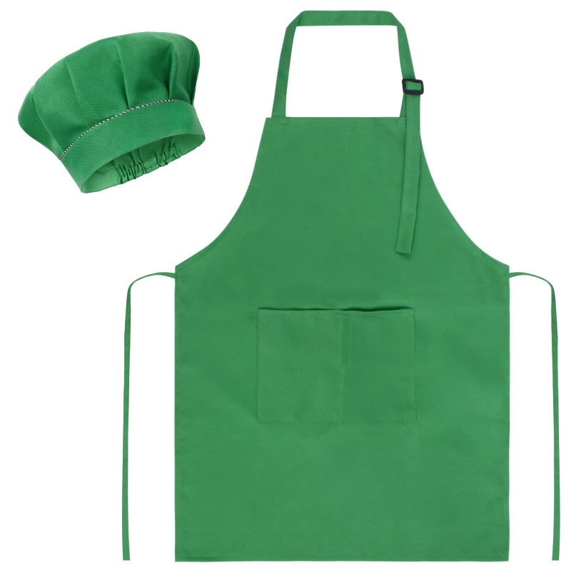 SUNLAND Kids Apron And Hat Set Children Chef Apron For Cooking Baking Painting (Green, S) - Image 1